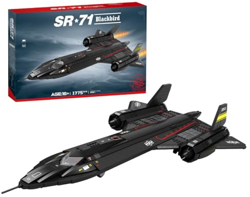 Torquino SR71 Kampfjet Bausteine Set, 1775 Stück Blackbird Klemmbausteine Militär Flugzeug, Kampfflugzeug Modellbausatz für Erwachsene