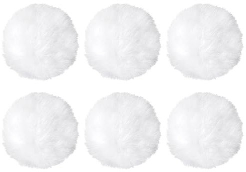 Xinjoduz 7cm Pompons zum Basteln Weiß, 6 Stück Groß Bommel für Mütze Weiss, Flauschigen Pompons Deko mit Elastischer Schlaufe für DIY Kunsthandwerk Hochzeiten Geburtstage