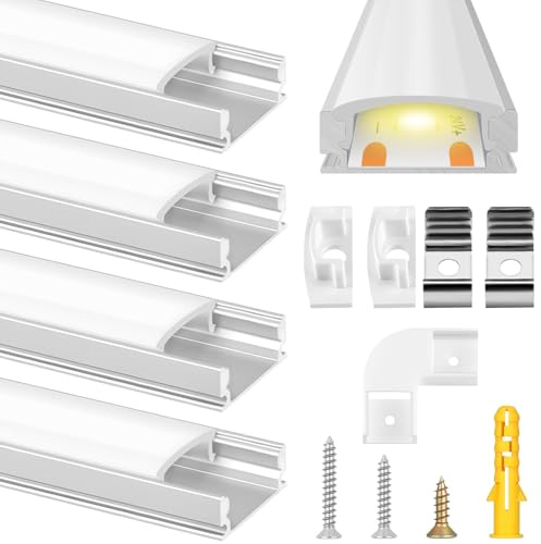 flintronic LED-Profil 1.2m, 4 × 0.3m Aluminium Profil U-Form, aluminium profil, Led Leiste, mit Endkappen und Montageclips, led Strip für Streifen Lichter, Zimmer Party