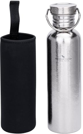Boundless Voyage Titanium Water Bottle with Hanging Ring, Outdoor Camping Sports Hydration Container with Cup Sleeve, Can Be Heated Over An Open Flame (L-750ml-silver)