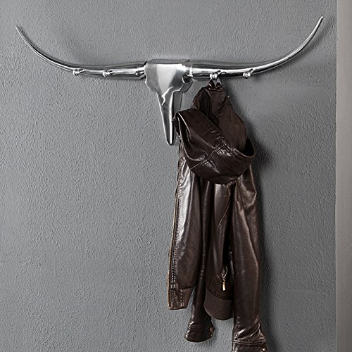 cagü Design Wandgarderobe Stierkschädel ARIZONA Silber 4 Haken Poliertes Aluminium 100cm