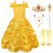 JerrisApparel Abito Belle Ragazze Costume Principessa Carnevali Natale (Etichetta 120, Giallo con Accessori)