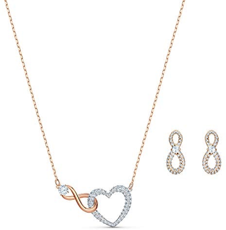 Swarovski Infinity Set, Unendlichzeichen und Herz, Weiss, Metallmix