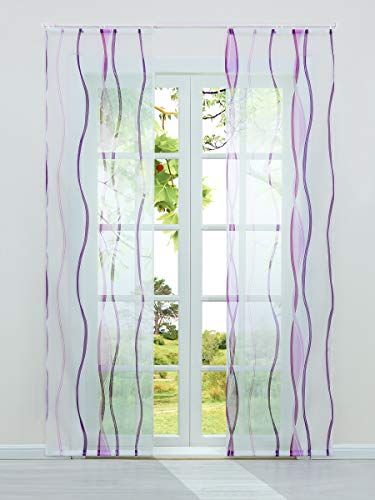 HeichkelL 2 Stück Voile Bedruckte Schiebegardine »Perlendruck« Halbtransparenter Flächenvorhang Hochwertiger Schiebevorhang mit Klettband und Beschwerungsstangen Violett BreitexHöhe 57x225 cm