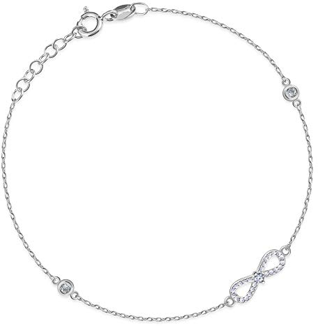 Maverton Infinity Damen Armband 925 Silber mit Unendlichkeitszeichen + personalisierte Geschenkbox mit Gravur - Armkette mit zarten Kristallen für Frauen - Länge: 16-20 cm