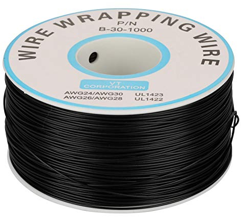 Electric Cable, Silicone 1Roll Wire-Wrapping Single Copper Wire Strand 30AWG Cable 0.25mm Core Diameter for Laptop, Motherboard, Lcd Display, Breadboard, Electronic Test(black)
