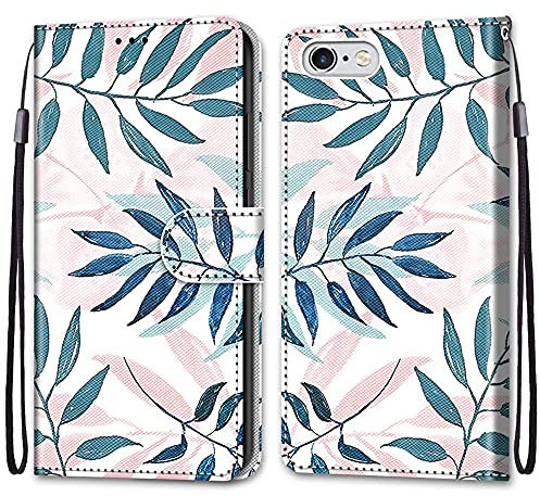 nancencen Kompatibel mit iPhone 6 / iPhone 6s Handyhülle, Flip Cover Schutzhülle (Anti-Fall) Kartenschlitz Portemonnaie Stil - Blätter