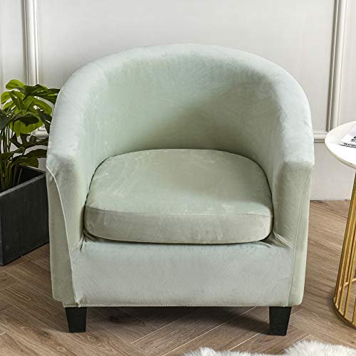 Highdi Sesselschoner 2 Teilige Samt Plüsch Sesselbezug, Stretch Tub Chair Sesselhussen mit Armlehne, Club Sesselüberwurf für Clubsessel Loungesessel Cocktailsessel (Hellgrün)