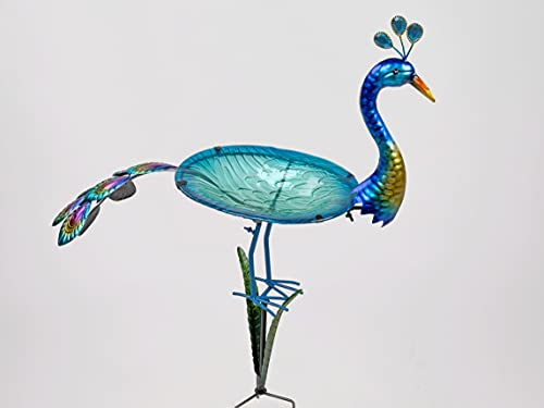 formano Gartenstecker Dekofigur Vogeltränke Pfau Hahn Vogel Beet Stecker H. 86cm Metall + Glas