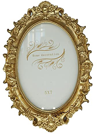 LIVEINU Oval Bilderrahmen Barock Nostalgie Aufsteller Handgefertigtes Harz Portraitrahmen Fotorahmen Fotoaufsteller für die Inneneinrichtung 13x18cm Gold