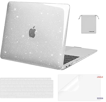 MOSISO Custodia Compatibile con MacBook Air 13 Cover M1 2020 2019 2018 A2337 A2179 A1932 Touch ID, Glitter Case per MacBook Air M1 Cover 13,3'' Pollici&Copritastiera&Pellicola&Borsa, Trasparente