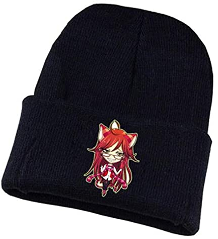 WANHONGYUE Black Butler Anime Beanie Strickmütze für Damen und Herren Unisex Weiche Cuffed Plain Hat Warme Winter Mütze Skullcap Schwarz/5