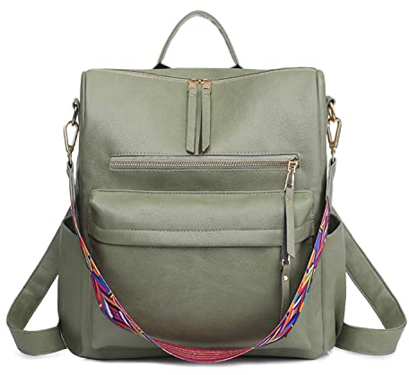 Wishliker Kunstleder Rucksack Damen Elegant,Grün