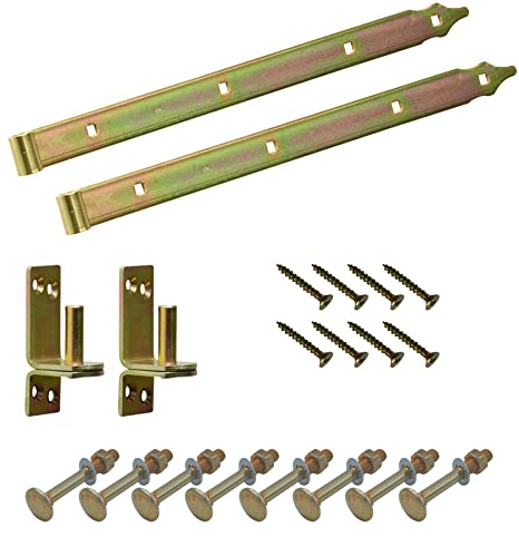 BRESKO Ladenband mit Kloben und Schrauben Set gelb verzinkt 300-800 mm Torband Türband Scharnier Tor Gartentor (500x35 mm - Ø 13 mm)