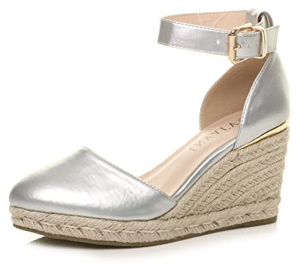 AJVANI mid wedge heel buckle up ankle strap espadrille sandals size 6 39