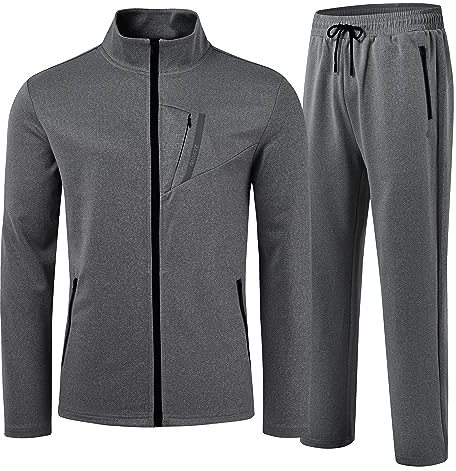 AjezMax Jogging Anzug Herren Winter Fitnessanzug Joggingjacke Trainingshose Sportanzug Freizeit Jogginghose Bequem Trainingsanzug mit Reißverschluss L Dunkelgrau