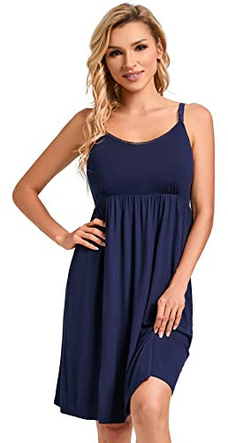 Sosolism Robe de Nuit d'allaitement pour Femmes avec Garniture en Dentelle rembourrée Robe d'allaitement avec Bretelles réglables Robe de maternité