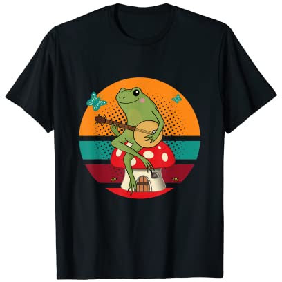 Cottagecore Ästhetischer Frosch spielt Banjo auf Pilz T-Shirt