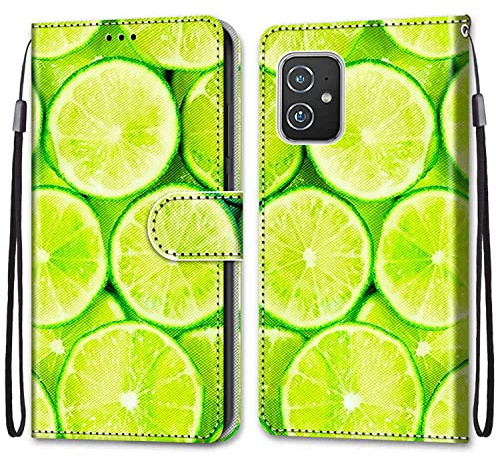 Mo-Somnus Coque pour ASUS Zenfone 8 / ZS590KS / 8Z, Etui en Cuir PU Portefeuille Housse Coque avec 360 Degrés Silicone Protection Cover Cuir Pochette Magnétique und Flip Béquille (Citron)