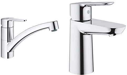 GROHE StartEco - Einhand- Spültischarmatur (Schwenkbereich 140°, langlebige Oberfläche, flacher Auslauf), chrom, 31685000 & BauEdge | Badarmatur- Einhand-Waschtischbatterie, S-Size