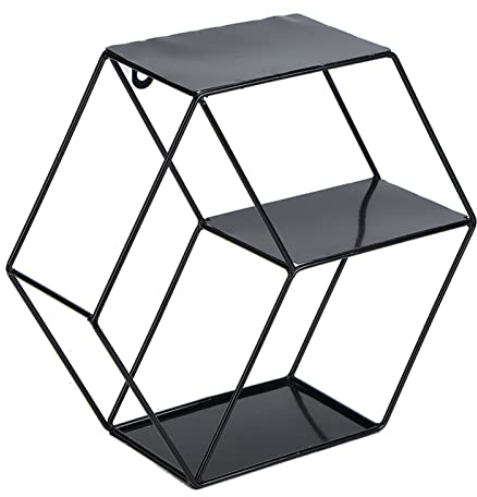 TOTITOM Hex-Regale, Hexagon Wandregal, Pflanzenregal, Einfaches Schmiedeeisen, Sechseckig, Schlafzimmer, Wohnzimmer, Büro, Wandregal, Dekoration, Hängeregal(Schwarz) Geschenk zum Valentinstag