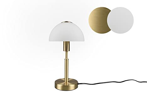 lightling Tischleuchte Donald mit Fuß aus messing matt Metall, Glasschirm weiß, Touchfunktion, exkl. 1 x E14 max. 28W, ø 17 cm, Höhe 33 cm