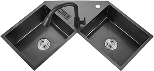 Fregaderos de Cocina para el hogar Fregadero de Cocina Fregadero de Esquina Fregadero de Acero Inoxidable Fregadero Doble en Forma de L de Esquina con Soporte para Cuchillos Mezcla