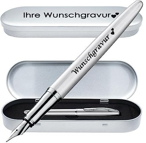 Pelikan Füllhalter Jazz® Noble Elegance mit Gravur als Geschenk | inkl. Etui mit Gravu (Platz für 10 Stifte) | Emojis möglich | Farbe Silber | Füller personalisiert Wunschgravur
