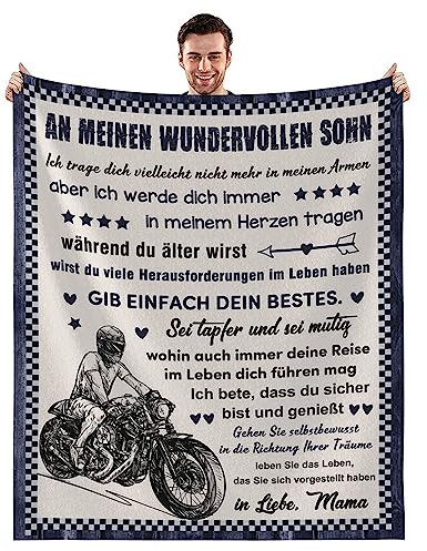 AEPOYU Kuscheldecke Flauschige Personalisierte Super Weiche Decke für Sohn, Mutter Sohn Decke Flanell Decke mit Spruch Deutsch, Positiv Ermutigen Wohndecke für Tv-Decken Geschenk (150x200cm)