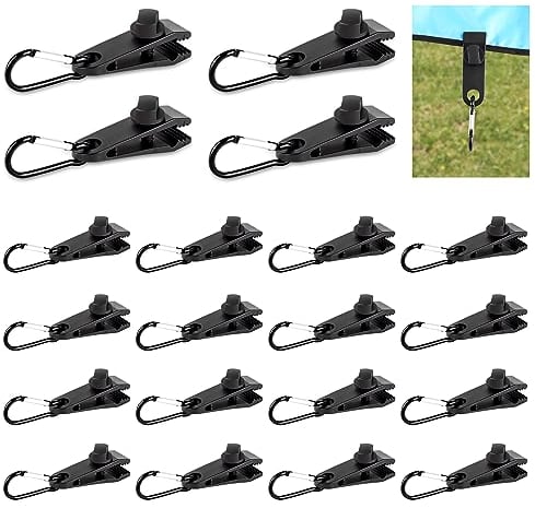 Akicderu Planenclips, 20 Stück Planenklammern Set, 20 Verriegelungsgriff Clips mit 20 Karabinerhaken, Upgrade Multifunktion Planenbefestigung für Boots Zeltplane, Markisen Pavillon, Pool Planen