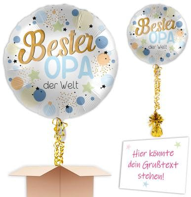 Heliumballon für Opi Bester Opa der Welt inkl. Heliumfüllung Schmuckband u. Gewicht zum verschenken oder versenden an eine andere Lieferadresse - Mit Karte