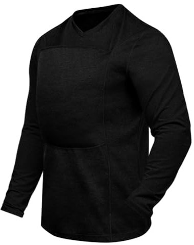Oanviso Homme Porte-Bébé T-Shirt Kangaroo Chemise Col en V T-Shirt à Manche Longue Shirt Kangaroo Elastique Confort Porte-bébé Papa et Bébé Shirts Vêtements de Maternité B Noir XXL