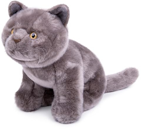Tiny Heart Britische Kurzkatze Stofftier Plüschtier realistisches Britische Kurzkatze Plüsch schönes Tier niedliche und weiche Geschenke Katze für Kinder Jungen und Mädchen Spielzeug 11” grau C2