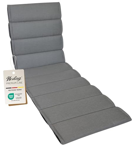 Herlag Liegenauflage Linnea 200x60x4cm | Liegestuhl-Auflage Mehrfachsteppung | Liegepolster für Gartenliege | Gartenmöbelauflage Premium-Line | Öko Tex 100 | Grau