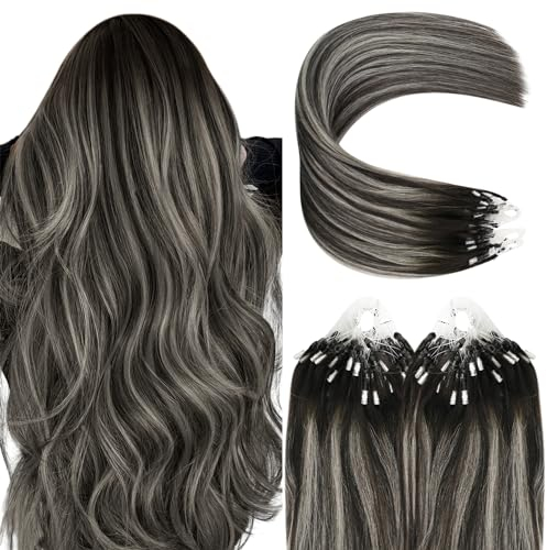Extensions Echthaar Microring Silber Microring Hair Extensions 55cm Schwarz Ombre Silber Micro Loop Extensions Echthaar Microring Extensions Ombre Micro Beads Hair Extensions 50g #1B/S/1B