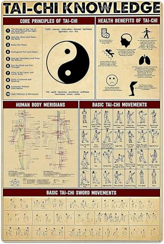 Metallschilder mit Tai-Chi-Wissen, Aluminium-Poster, Tai-Chi-Kung-Fu-Studienführer, Poster, Retro-Kampfsporthalle, Infografik-Plaketten, Wanddekoration für Zuhause, Zimmer, 30,5 x 40,6 cm