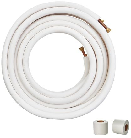VEVOR 15240 mm Mini-Split-Leitungssatz 9,53 mm und 15,875 mm AD Kupferrohre und dreischichtige Isolierung für Mini-Split-Klimaanlagen-Kältemittel- oder Wärmepumpengeräte und HVAC mit Wickelstreifen.