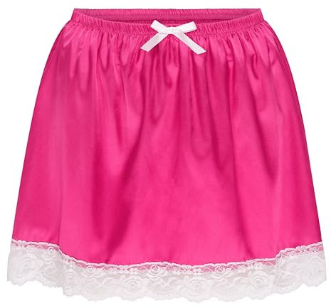 Satini Con Volant Pizzo Femminuccia Pieghettato Setoso Raso Sottogonna Sottogonna Gonna a Balze (Rosa Fucsia, XXL)