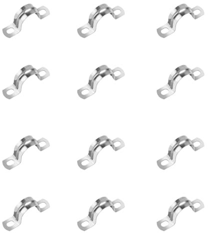 12 Pcs Pipe Strap Clamps, 16mm U Pipe Clamps, 304 Stainless Steel Metal U Brackets, 2 Holes Saddle Clamps, Conduit Clamps, Tube Strap Tension Clips for Water Gas Hose Pipe Clips, 16mm/0.63 Inch