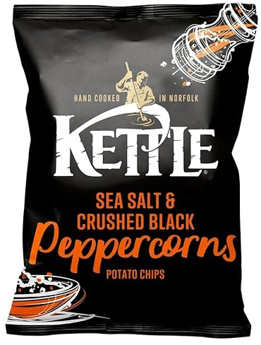 Kettle Crisps Hand Cooked Potato Chips 12 Bags x 80g (12 Bags x 80g, Sea Salt And Crushed Black Peppercorns)