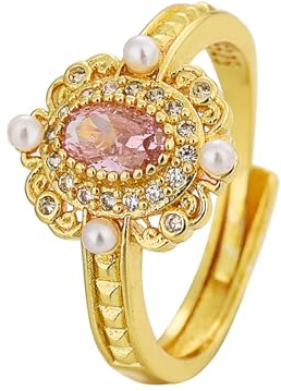 pochikiki- Schmuck Ring Vintage Court Style Open End Ring Emaille Delicate Women's Ring Vintage Medieval Ring Adjustable Ring Diamond Ring Flower Ring...