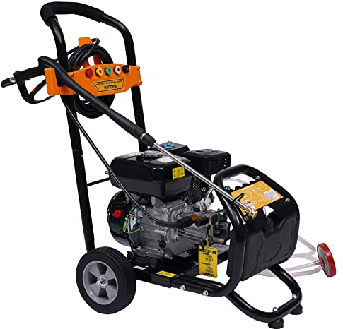 Idropulitrice a Scoppio, 7,5PS 3600 rpm, Idropulitrice Professionale 2465 Psi (170bar) Pressure Washer Portata 9 L/Min, 5 Diversi Ugelli ad Alta Pressione Idropulitrice Set Benzina
