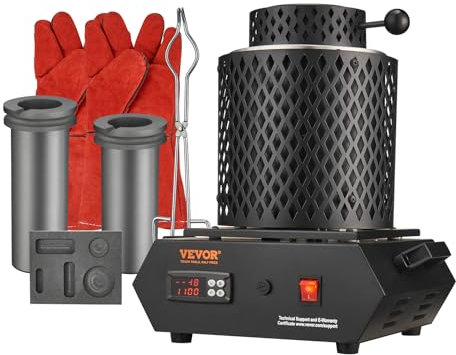 VEVOR Four de fusion électrique 1350 W, four électrique de fusion d'or de 1 150 ℃ avec creusets en graphite de 1 kg et 3 kg pour faire fondre l'or, l'argent, le cuivre, l'aluminium