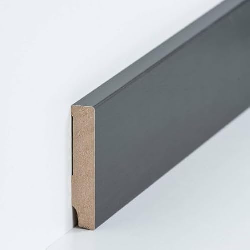 Proviston - Battiscopa in MDF, 16 x 80 x 2500 mm, nucleo in MDF laminato, grigio per incollare, viti e chiodi, 2,5 m, 1 pezzo