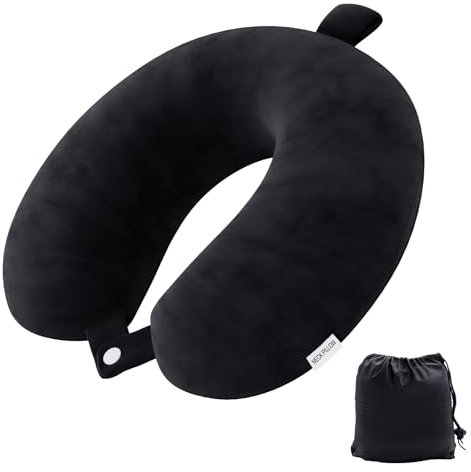 Reisekissen Memory Foam Nackenkissen Leicht Schnellpack für Flugzeug Zug Auto Reise Camping Nackenstützkissen (Schwarz)