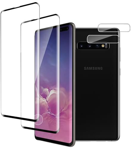 Jinshiweikai Pack of 4, 2 x Tempered Glass Screen Protector for Samsung Galaxy S10 Plus and 2 x Kameraschutzglas für die Rückseite,3D-Vollabdeckung, 9H Härte, Kratzfest, Ultradünn, HD-Klarheit