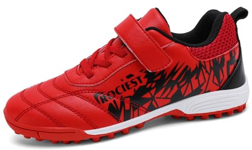 BAODLE Chaussures de football pour enfant garçon - Chaussures en salle TF - Chaussures de football en plein air - Gazon synthétique - Chaussures d'entraînement professionnelles, 868tf rouge, 39 EU