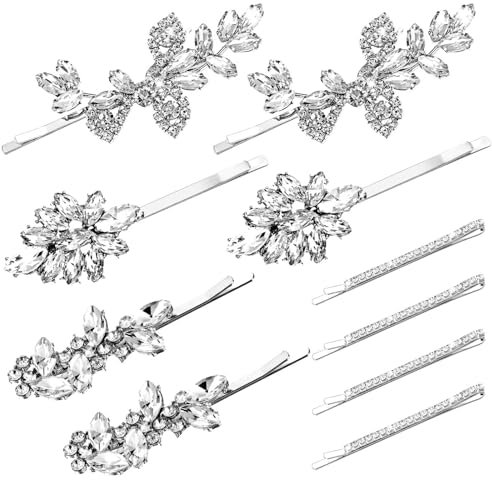 10 Stück Haarspange Silber Glitzer Braut Haarschmuck Silber Haare Strass Hochzeit Kristall Haarklammer Hochzeit Braut Französische Haarnadeln Haarclips Kopfstücke Schmuck Mädchen Frauen