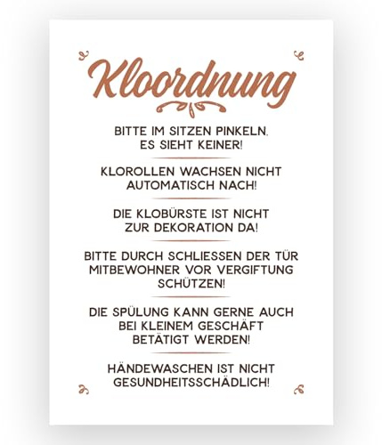 TypeStoff Kunstdruck, Poster mit Spruch - Kloordnung - Typografie-Bild auf hochwertigem Karton - Plakat, Druck, Print, Wandbild zum Thema Toilettenregeln - KD-00477-M
