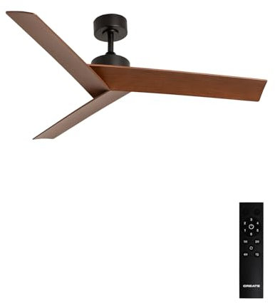CREATE / WIND SHARP/Ventilateur de plafond noir et bois foncé avec télécommande / 40W, Silencieux, Ø132 cm, programmable de 1 à 4h, 6 vitesses, fonction été-hiver